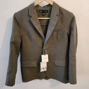 New! Zara Boys' 100% Linen Olive Green Blazer Jacket Sz 11-12 Limited Edition